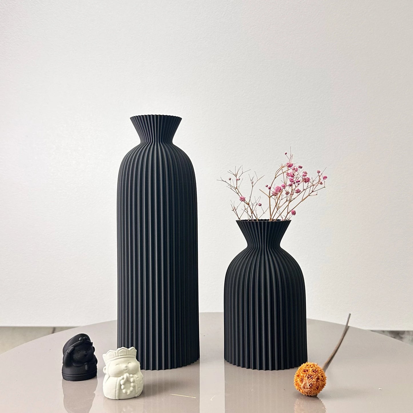 Lot de 2 Vases Artistiques à Motif Ondulé – Décoration Moderne pour Fleurs Séchées