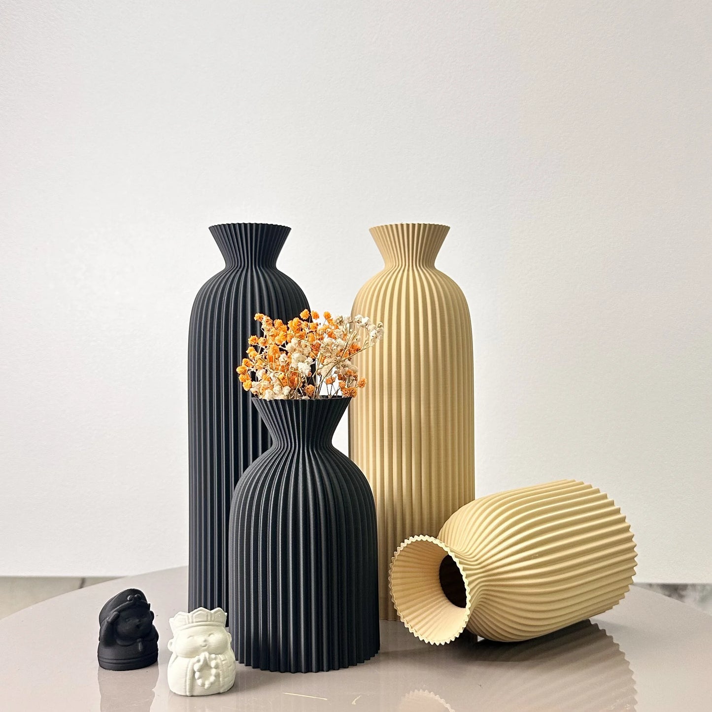 Lot de 2 Vases Artistiques à Motif Ondulé – Décoration Moderne pour Fleurs Séchées