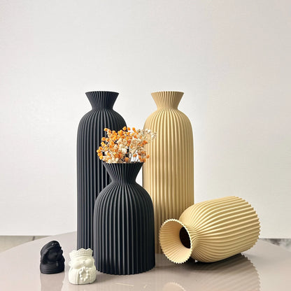 Lot de 2 Vases Artistiques à Motif Ondulé – Décoration Moderne pour Fleurs Séchées
