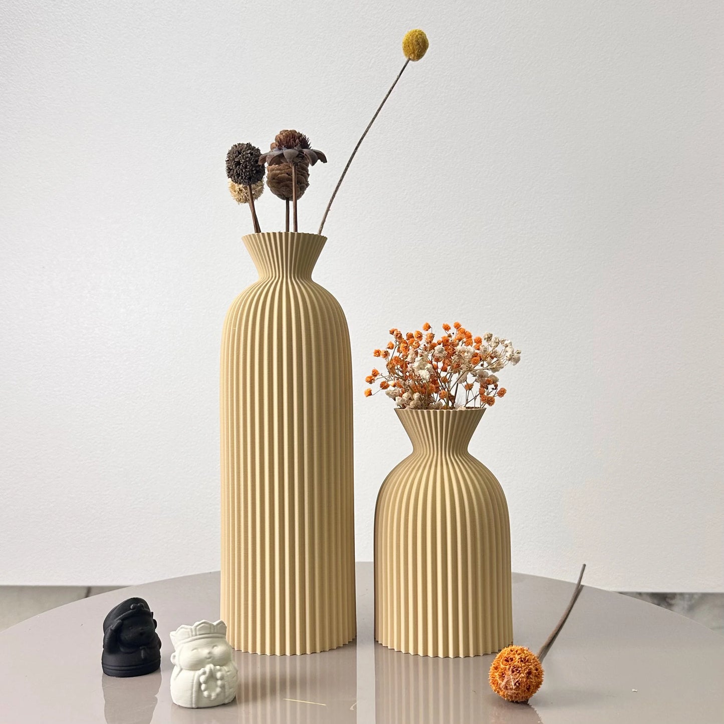 Lot de 2 Vases Artistiques à Motif Ondulé – Décoration Moderne pour Fleurs Séchées