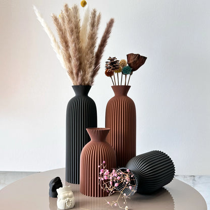Lot de 2 Vases Artistiques à Motif Ondulé – Décoration Moderne pour Fleurs Séchées
