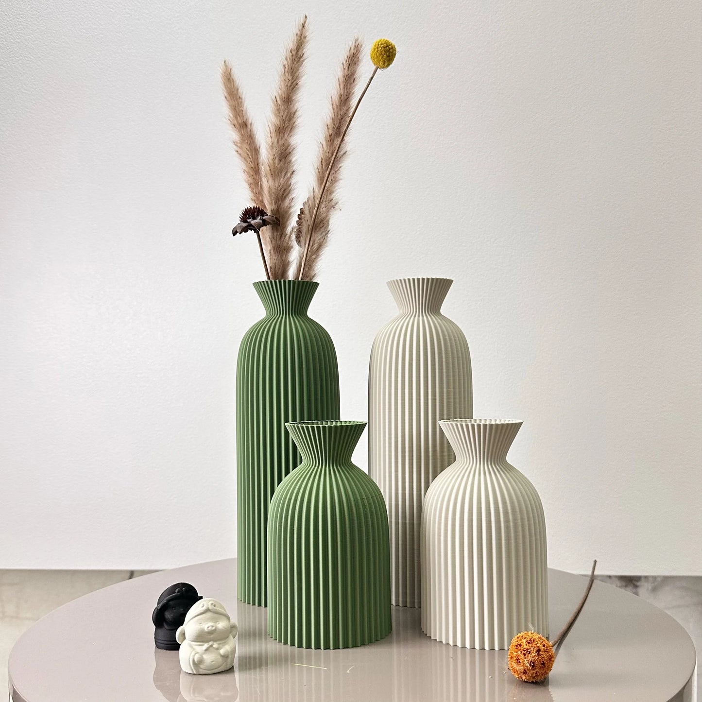 Lot de 2 Vases Artistiques à Motif Ondulé – Décoration Moderne pour Fleurs Séchées