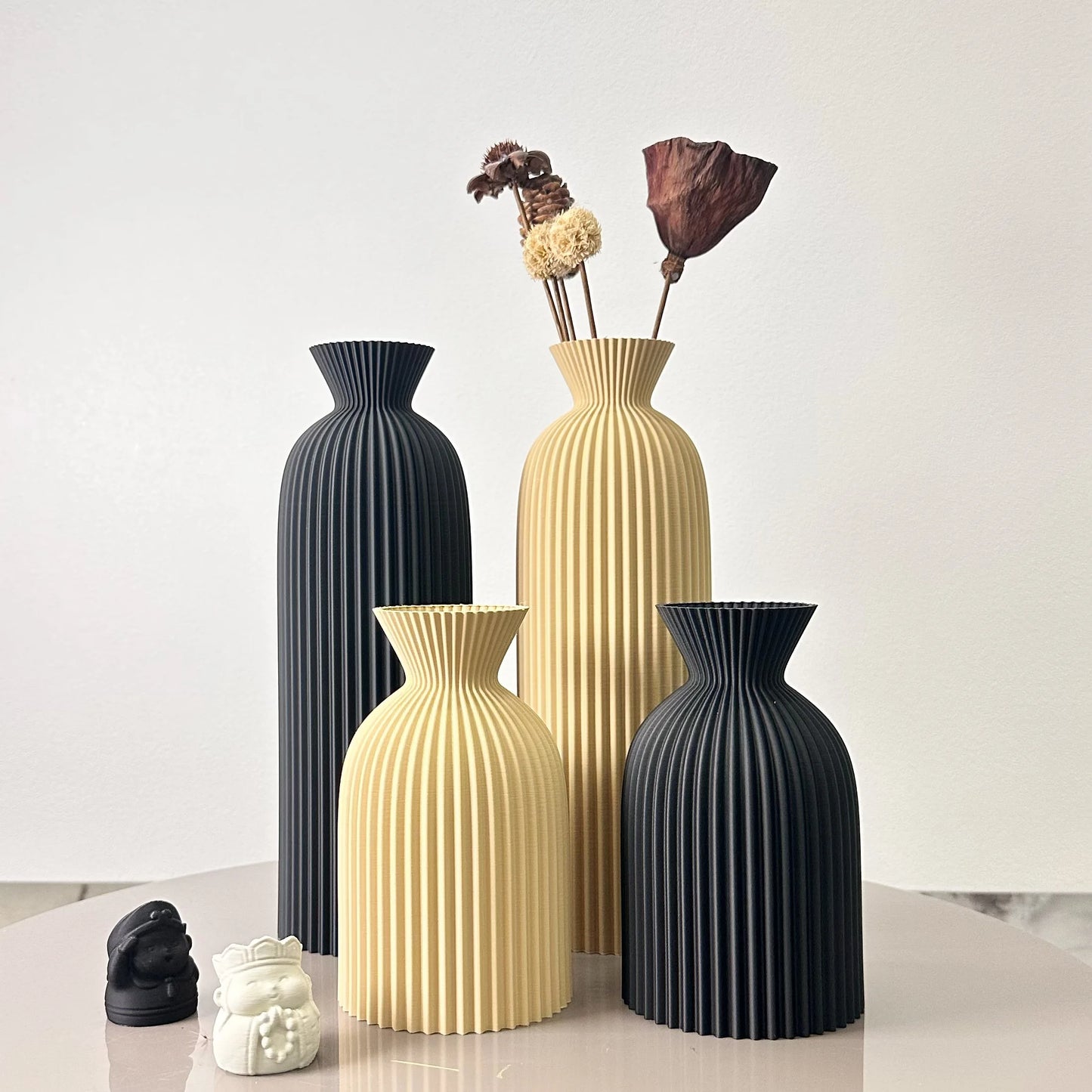 Lot de 2 Vases Artistiques à Motif Ondulé – Décoration Moderne pour Fleurs Séchées
